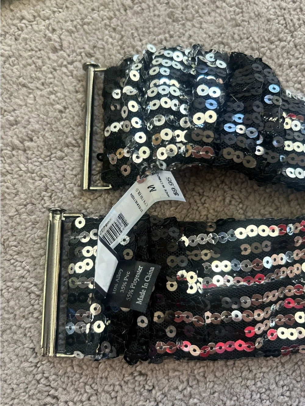 Daytrip Black Sequin Stretch Waist Belt - Shimmer Panel